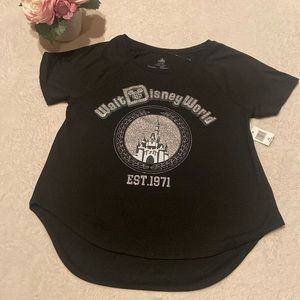 DISNEY NWT Size XS Walt Disney World Est. 1971 Black T-Shirt With Glitter Accent